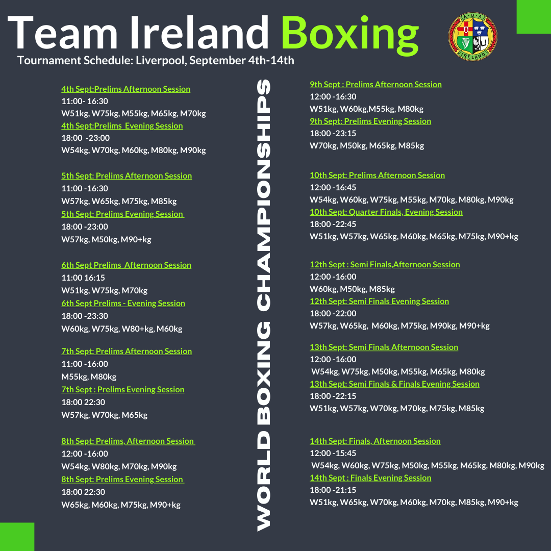 World Boxing Championships: Schedule - Irish Athletic Boxing Association